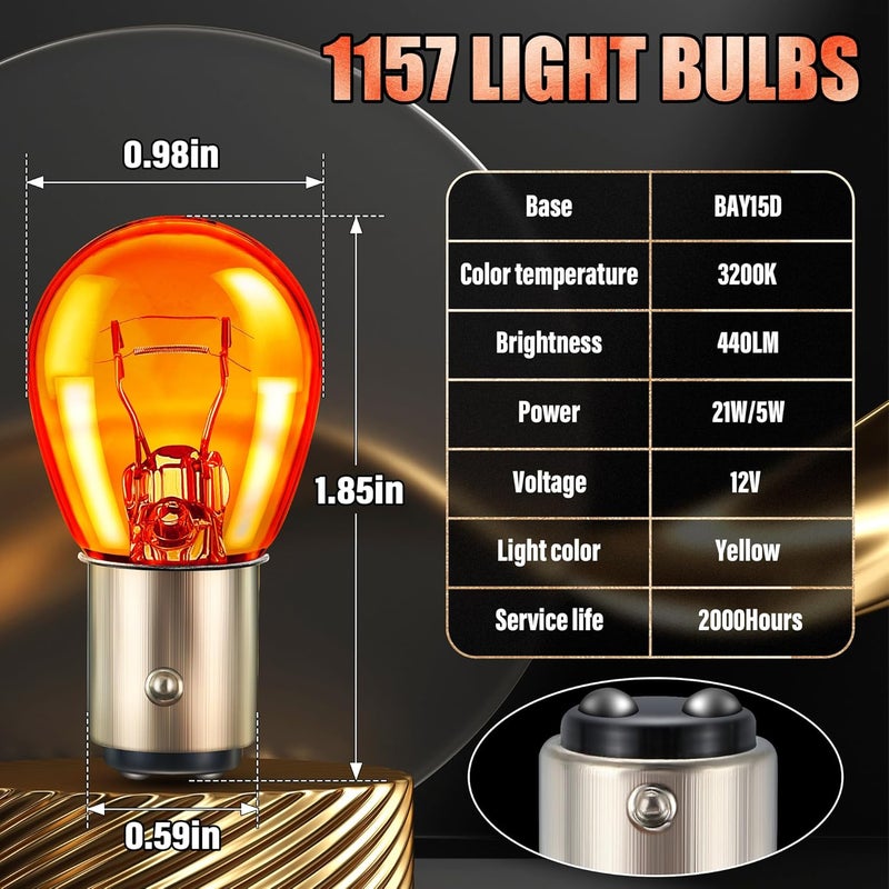 Meonum 10 Pack 1157 Amber Bulb, 2057 2357 7528 BAY15D, Brake Light Bulbs, Turn Signal Bulb Replacement for Marker Tail Running Parking Backup Lights, Compatible with 2357 1016 1034 1076 - Image 2